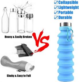 img 2 attached to 🧴 Emoly Blue Collapsible Water Bottle - Reusable 550ml BPA Free Silicone Foldable Water Bottles for Travel, Gym, Camping, Hiking - Portable Leak Proof Sports Water Bottle with Carabiner