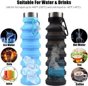 img 3 attached to 🧴 Emoly Blue Collapsible Water Bottle - Reusable 550ml BPA Free Silicone Foldable Water Bottles for Travel, Gym, Camping, Hiking - Portable Leak Proof Sports Water Bottle with Carabiner