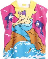 детский пляжный пончо полотенце с капюшоном - милые мягкие рушники с рисунками для мальчиков и девочек (русалочка03, 2-7 лет) логотип