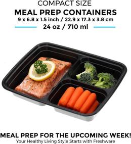 img 2 attached to 🍱 Freshware 21 Pack 3 Compartment Meal Prep Containers with Lids - Food Storage Containers, Bento Box, Stackable - Microwave/Dishwasher/Freezer Safe (24 oz)