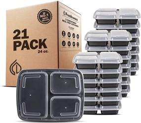 img 4 attached to 🍱 Freshware 21 Pack 3 Compartment Meal Prep Containers with Lids - Food Storage Containers, Bento Box, Stackable - Microwave/Dishwasher/Freezer Safe (24 oz)