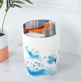 img 1 attached to Stylish Round Ceramic White Trash Can Wastebasket for Bathrooms, Kitchens, Home Offices - Sleek Garbage Container Bin for Powder Rooms!