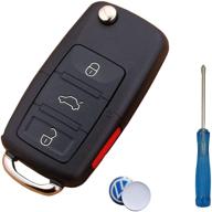 🔑 high-quality key fob shell for vw volkswagen - perfect replacement for 3+1 button flip remote entry keyless key fob shell - fits vw volkswagen jetta passat golf beetle rabbit gti cc eos logo