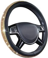 🌟 golden car pass glorious rhinestones leather universal steering wheel cover – perfect for suvs, vans, sedans, cars, and trucks logo