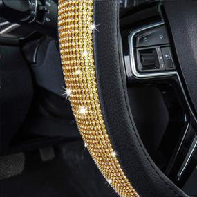 img 1 attached to 🌟 Golden CAR PASS Glorious Rhinestones Leather Universal Steering Wheel Cover – Perfect for Suvs, Vans, Sedans, Cars, and Trucks