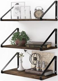 img 4 attached to 🏞️ BAMEOS Floating Rustic Wood Wall Shelf Set of 3 with Metal Bracket: Ideal for Living Room, Office, and Bedroom