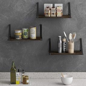 img 3 attached to 🏞️ BAMEOS Floating Rustic Wood Wall Shelf Set of 3 with Metal Bracket: Ideal for Living Room, Office, and Bedroom