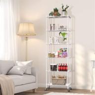 🗄️ natrke 6-tier adjustable heavy duty storage shelf wire shelving unit for kitchen organization - leveling feet & lockable wheels included - white (21.26 lx12 wx69 h) logo