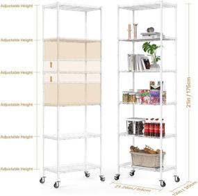 img 3 attached to 🗄️ NATRKE 6-Tier Adjustable Heavy Duty Storage Shelf Wire Shelving Unit for Kitchen Organization - Leveling Feet & Lockable Wheels Included - White (21.26 Lx12 Wx69 H)