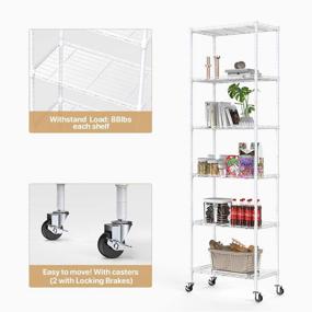 img 2 attached to 🗄️ NATRKE 6-Tier Adjustable Heavy Duty Storage Shelf Wire Shelving Unit for Kitchen Organization - Leveling Feet & Lockable Wheels Included - White (21.26 Lx12 Wx69 H)