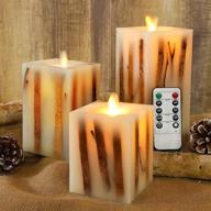 🕯️ petristrike flameless flickering candles: birch led candles for fall & christmas decor - set of 3 ivory wax pillars with remote timer логотип