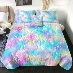 img 4 attached to 🛏️ Sleepwish Glitter Comforter Set (Twin, Turquoise Blue Pink) - Super Soft Quilted Bedding Set for All Seasons with Marble Abstract Design - Includes 4 Piece Sets: Comforter, 2 Pillow Shams, and 1 Cushion Cover