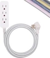 ultimate 10 ft braided power strip: cordinate designer 3-outlet with surge protection, safety outlets, flat plug, ul listed - white/grey, 37914 logo
