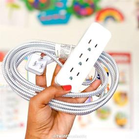 img 1 attached to Ultimate 10 Ft Braided Power Strip: Cordinate Designer 3-Outlet with Surge Protection, Safety Outlets, Flat Plug, UL Listed - White/Grey, 37914