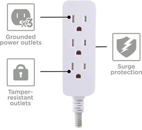 img 3 attached to Ultimate 10 Ft Braided Power Strip: Cordinate Designer 3-Outlet with Surge Protection, Safety Outlets, Flat Plug, UL Listed - White/Grey, 37914