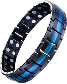 img 4 attached to 🔗 Feraco Titanium Steel Magnetic Bracelet for Men with Double Row Strong Magnets, Pain Relief, Unique Line Design, Adjustable Size