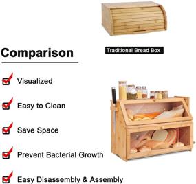 img 1 attached to 🍞 Дополнительно большая хлебница из бамбука - двухъярусный выкрашенный ларь для хлеба с разделочной доской для кухонной столешницы - Домашний ларь HOMEKOKO двойной XL вместительность