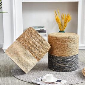 img 2 attached to 🌿 Versatile Wimarsbon Natural Seagrass Foot Stool: Hand-woven Round Ottoman Chair in Natural & Blue for Living Room, Bedroom, Nursery, Kidsroom, Patio, Gym, Outdoor Seat