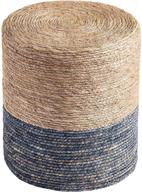 🌿 versatile wimarsbon natural seagrass foot stool: hand-woven round ottoman chair in natural & blue for living room, bedroom, nursery, kidsroom, patio, gym, outdoor seat logo