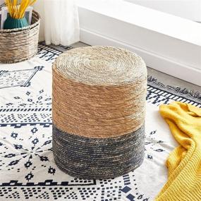 img 1 attached to 🌿 Versatile Wimarsbon Natural Seagrass Foot Stool: Hand-woven Round Ottoman Chair in Natural & Blue for Living Room, Bedroom, Nursery, Kidsroom, Patio, Gym, Outdoor Seat