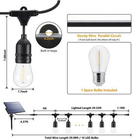 img 2 attached to BrizLabs Outdoor Solar String Lights, 39ft Hanging Solar Patio Lights with 16 Shatterproof LED Bulbs, S14 Waterproof Solar String Lights 4 Modes for Garden Backyard Gazebo Porch Balcony, 2700K