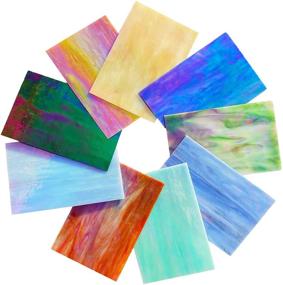 img 3 attached to 🌈 Assorted Rainbow Iridescent Glass Sheets - PALJOLLY 9 Sheets, 4 x 6 inch Stained Glass Sheet for Mosaics and Glass Hobby Projects