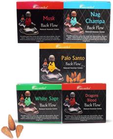 img 4 attached to 🌿 ARO VATIKA Natural Masala Backflow Assorted Incense Cones Variety Pack - 50 Cones (Nag Champa, Dragon's Blood, White Sage, Palo Santo, Musk)