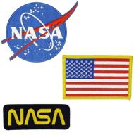 nasa blue logo usa flag black/gold vector space shuttle jacket embroidered badge set of 3 | easy iron/sew on patch for diy halloween costume logo