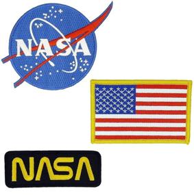 img 2 attached to NASA Blue Logo USA Flag Black/Gold Vector Space Shuttle Jacket Embroidered Badge Set of 3 | Easy Iron/Sew On Patch for DIY Halloween Costume