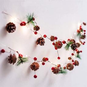 img 2 attached to 🎄 Pine Cone Jingle Bell String Lights - 6.5ft 30LED Pine Branch Berries Garland with Battery Operated Christmas Lights for Bedroom Winter Holiday Fireplace Xmas Tree New Year Decor - MIYA LIFE