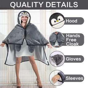 img 3 attached to Adults Penguin Wearable Hooded Blanket – Super Soft Warm Cozy Plush Flannel Fleece & Sherpa Hoodie Throw Cloak Wrap - Penguin Gifts for Women, Adults, Girls and Kids