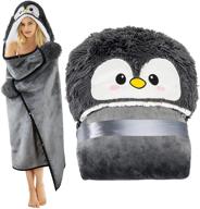 adults penguin wearable hooded blanket – super soft warm cozy plush flannel fleece & sherpa hoodie throw cloak wrap - penguin gifts for women, adults, girls and kids logo