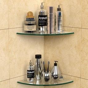 img 4 attached to 🚿 GeekDigg 2 Pack Glass Corner Shower Caddy Shelf Basket with Aluminum Brackets - Wall Mounted Bathroom Organizer for Shampoo and Toiletries, No Drilling Adhesive Bathroom Shelf