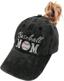 img 4 attached to 🧢 Vintage Washed Distressed Twill Baseball Cap for Women - MANMESH HATT Baseball Mom Ponytail Hat with Messy Bun