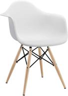 modway pyramid mid-century modern white arm chair 🪑 with natural wood legs for kitchen and dining room logo