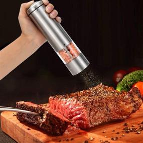 img 3 attached to 🧂 CHEW FUN Battery Operated Electric Salt and Pepper Grinder Set of 2 with LED Light - Ceramic Grinders and One Handed Operation - Metal Stand Included - Powered Shakers for Kitchen Tools