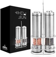 🧂 chew fun battery operated electric salt and pepper grinder set of 2 with led light - ceramic grinders and one handed operation - metal stand included - powered shakers for kitchen tools logo