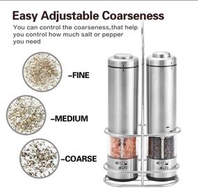 img 2 attached to 🧂 CHEW FUN Battery Operated Electric Salt and Pepper Grinder Set of 2 with LED Light - Ceramic Grinders and One Handed Operation - Metal Stand Included - Powered Shakers for Kitchen Tools