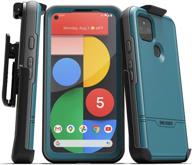 📱 rebel shield encased pixel 5 case | heavy duty full body cover with screen protector and belt clip | built-in screen guard and holster | blue logo