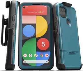 img 4 attached to 📱 Rebel Shield Encased Pixel 5 Case | Heavy Duty Full Body Cover with Screen Protector and Belt Clip | Built-in Screen Guard and Holster | Blue