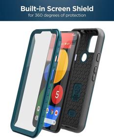 img 1 attached to 📱 Rebel Shield Encased Pixel 5 Case | Heavy Duty Full Body Cover with Screen Protector and Belt Clip | Built-in Screen Guard and Holster | Blue