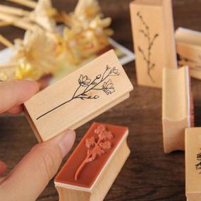 img 1 attached to 🌺 Haploon Vintage Lotus Series Wooden Rubber Stamps Set - Crafting with Decorative Flower Wood Mounted Rubber Seal Stamps for DIY, Scrapbooking, and Diary