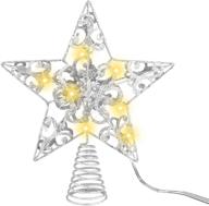 🎄 mceast glittered christmas tree topper: 10-inch silver led star treetop for indoor/outdoor tree decoration logo