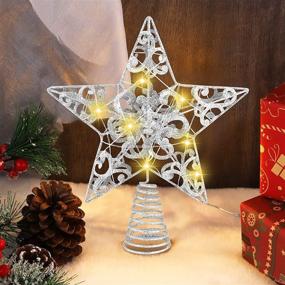 img 1 attached to 🎄 MCEAST Glittered Christmas Tree Topper: 10-inch Silver LED Star Treetop for Indoor/Outdoor Tree Decoration