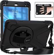 batyue shockproof ipad mini 5 case with pencil holder, hand strap, kickstand & shoulder strap - heavy duty protective cover for 7.9 inch ipad mini 5th/4th generation - ideal for kids (black) logo