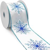 ct craft llc satin snowflake christmas wired ribbon - white with royal blue, 2.5” x 10 yards - ideal for home decor, gift wrapping, and diy crafts logo