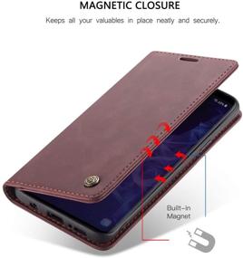 img 1 attached to 🍷 Sleek Wine Red Samsung Galaxy S9+ Plus Wallet Case: Magnetic Stand Flip Cover with Card Slots & Retro Leather Design