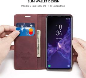 img 3 attached to 🍷 Sleek Wine Red Samsung Galaxy S9+ Plus Wallet Case: Magnetic Stand Flip Cover with Card Slots & Retro Leather Design