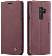 🍷 sleek wine red samsung galaxy s9+ plus wallet case: magnetic stand flip cover with card slots & retro leather design logo