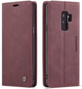 img 4 attached to 🍷 Sleek Wine Red Samsung Galaxy S9+ Plus Wallet Case: Magnetic Stand Flip Cover with Card Slots & Retro Leather Design